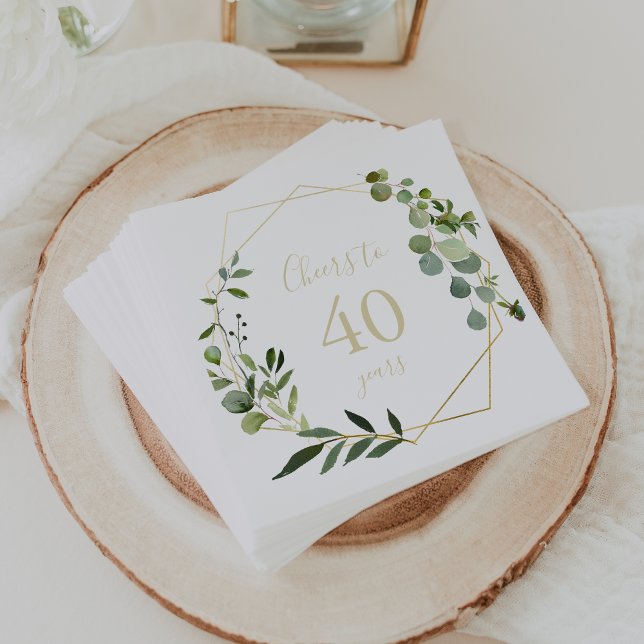 Geometric Gold Green Cheers to 40 Years Birthday  Napkins (Creator Uploaded)