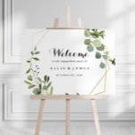 Geometric Gold Green Engagement Party Welcome Sign<br><div class="desc">This geometric gold green engagement party welcome sign is perfect for a simple engagement celebration. The design features hand-painted beautiful green leaves,  adorning a gold geometric frame.

Make this poster your own by adding the name of the bride and groom,  and the date of the engagement.</div>