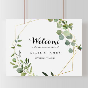 Geometric Gold Green Engagement Party Welcome Sign