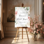 Geometric Gold Green Foliage Bridal Shower Welcome Poster<br><div class="desc">This geometric gold green foliage bridal shower welcome poster is perfect for a modern wedding shower. The design features hand-painted botanical green and gold foliage with pink,  blush,  white flowers,  adorning an elegant geometric frame.</div>