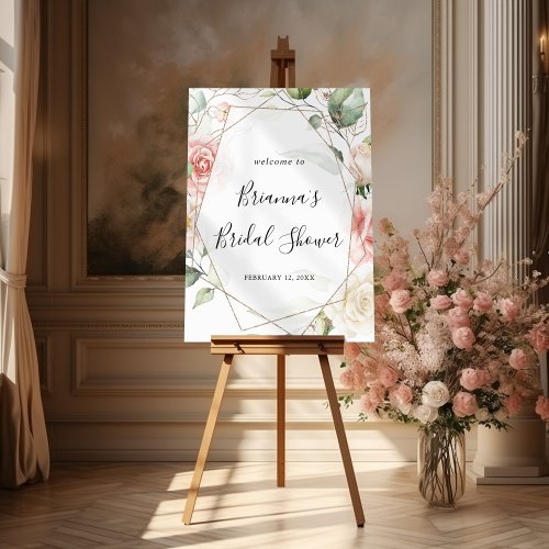 Geometric Gold Green Foliage Bridal Shower Welcome Poster