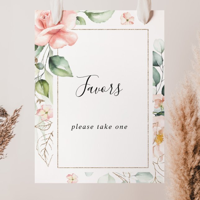 Geometric Gold Green Foliage Floral Favors Sign (Creator Uploaded)