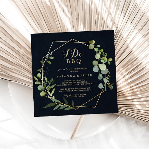 Geometric Gold Green I Do BBQ Engagement Party  Invitation