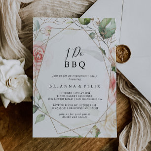 Geometric Gold Green I Do BBQ Engagement Party Invitation