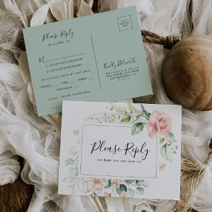 Geometric Gold Green Menu Choice RSVP Postcard