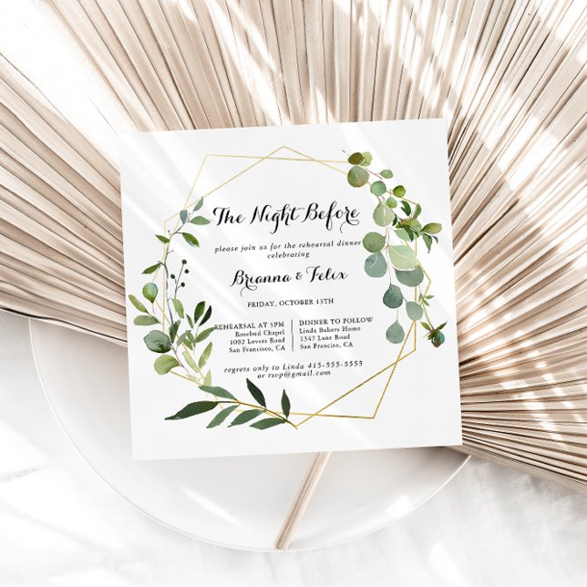 Geometric Gold Green Night Before Rehearsal Dinner Invitation (Creator Uploaded)