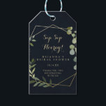 Geometric Gold Green Sip Sip Hooray Bridal Shower  Gift Tags<br><div class="desc">These geometric gold green sip sip hooray bridal shower gift tags are perfect for a simple wedding shower. The design features hand-painted beautiful green leaves in a dark blue background,  adorning a gold geometric frame.</div>
