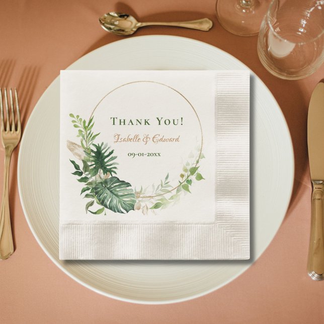 Geometric Gold Green Tropical  Monstera Leaves Napkins (Creator Uploaded)
