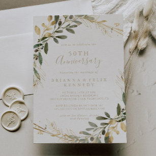 Geometric Gold Greenery 50th Wedding Anniversary   Invitation