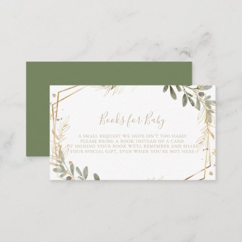 Geometric Gold Greenery Baby Shower Book Request  Enclosure Card