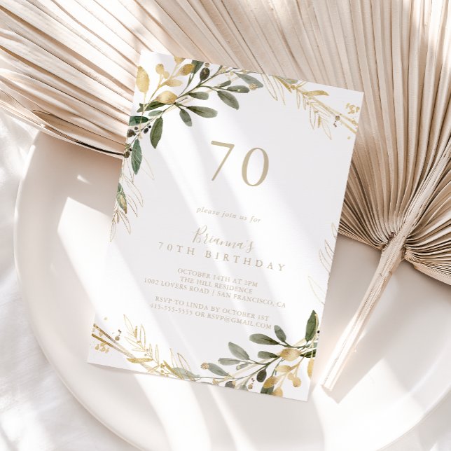 Geometric Gold Greenery Fall 70th Birthday Party  Invitation (Creator Uploaded)
