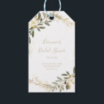 Geometric Gold Greenery Fall Bridal Shower  Gift Tags<br><div class="desc">These geometric gold greenery fall bridal shower gift tags are perfect for a modern wedding shower. The design features a beautiful gold geometric frame with elegant green leaves.</div>
