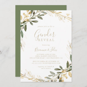 Geometric Gold Greenery Fall Gender Reveal Party Invitation
