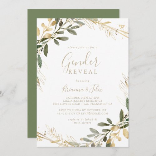 Geometric Gold Greenery Fall Gender Reveal Party   Invitation