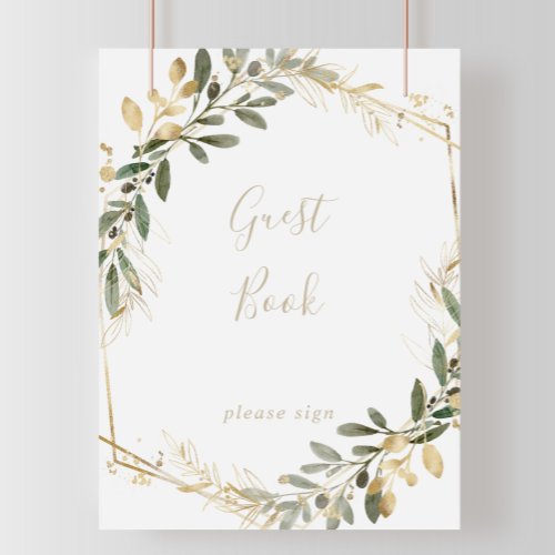 Geometric Gold Greenery Fall Guest Book Sign