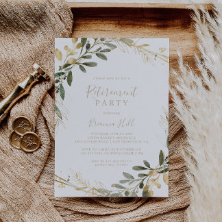 Geometric Gold Greenery Fall Retirement Party Invitation