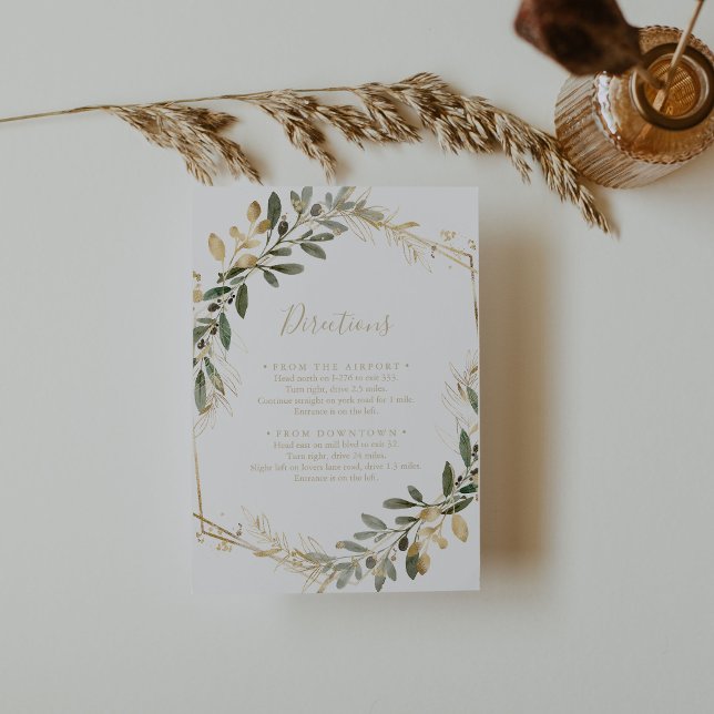 Geometric Gold Greenery Fall Wedding Directions  Enclosure Card (Creator Uploaded)