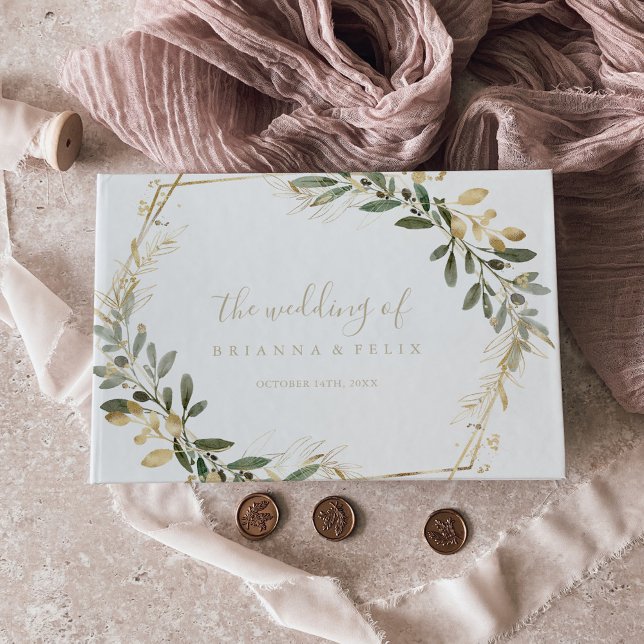 Geometric Gold Greenery Fall Wedding Guest Book (Creator Uploaded)
