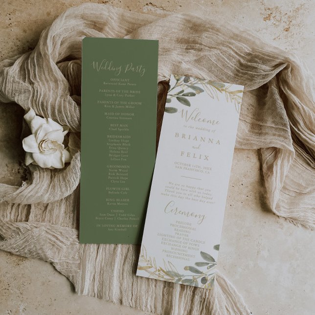 Geometric Gold Greenery Fall Wedding Program (Creator Uploaded)