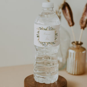 Geometric Gold Greenery Fall Wedding  Water Bottle Label