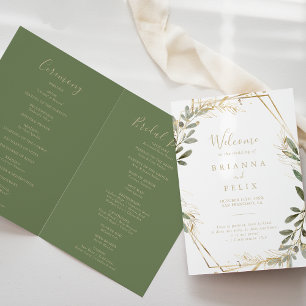 Geometric Gold Greenery Folded Wedding Program