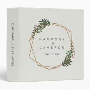 Geometric Gold Greenery Modern Wedding Photo Album 3 Ring Binder