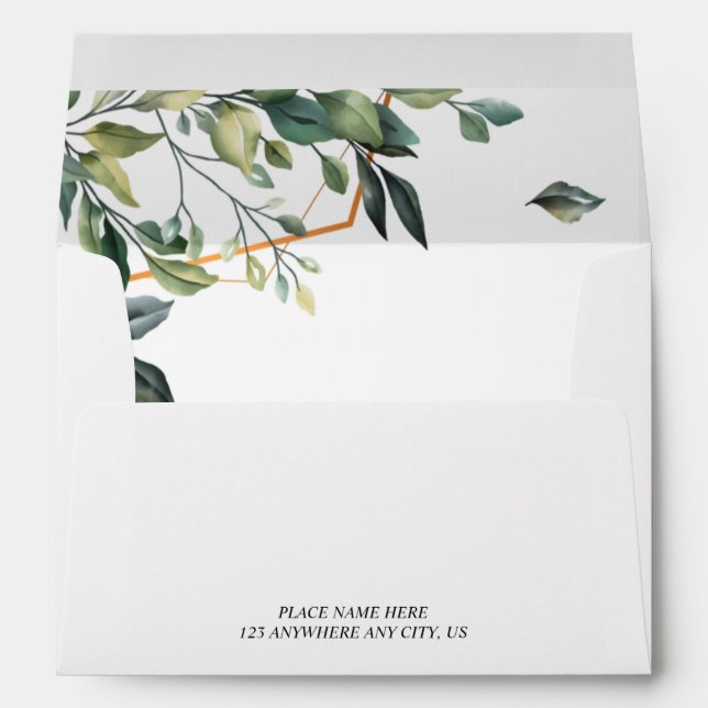 Geometric Gold Greenery Return Address Envelope (Back (Bottom))