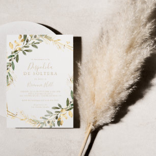Geometric Gold Greenery Spanish Bridal Shower Invitation