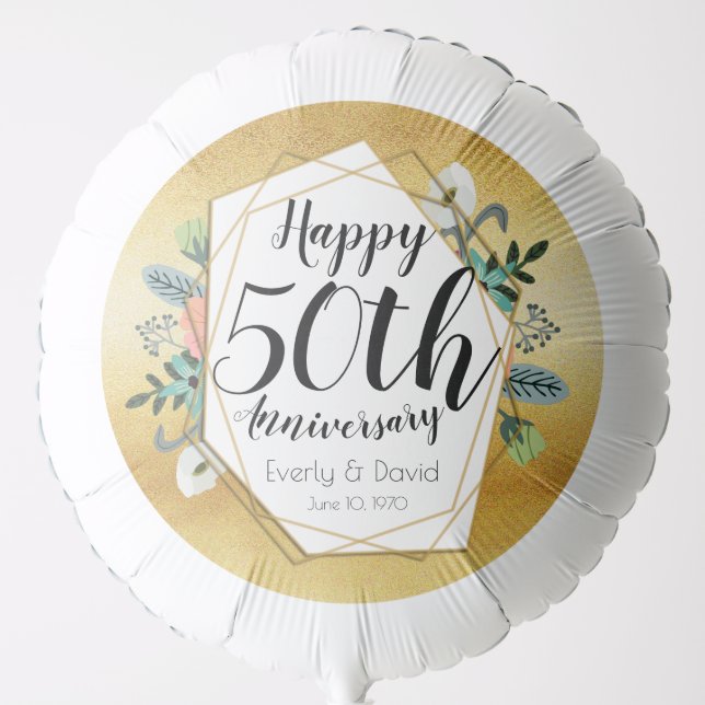 Geometric Gold Happy 50th Wedding Anniversary Balloon (Front)