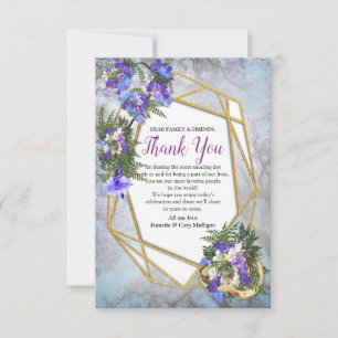 Geometric Gold & Jacaranda Flower Bouquets RSVP Card