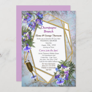 Geometric Gold & Jacaranda Flowers Couple Shower Invitation