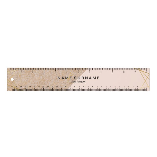 Geometric Gold KraftPrint Lt Pastel Pink 12" Ruler (Front)