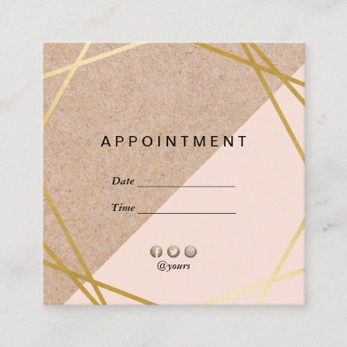 Geometric Gold KraftPrinted Lt Pink Appointment Square Business Card