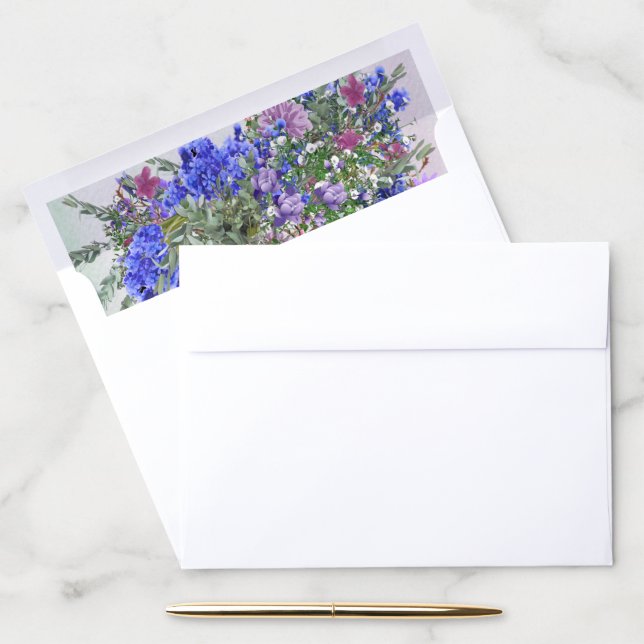 Geometric Gold & Lavender Flowers Bouquet Envelope Liner (Desk)