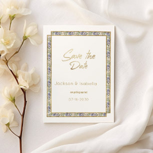Geometric gold lavender pink floral Save the Date Invitation
