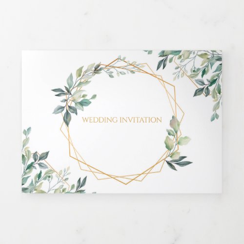 Geometric Gold Leaf Trifold Wedding Invitation