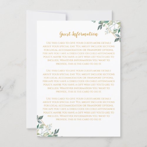 Geometric Gold Leaf Wedding Guest Information Card