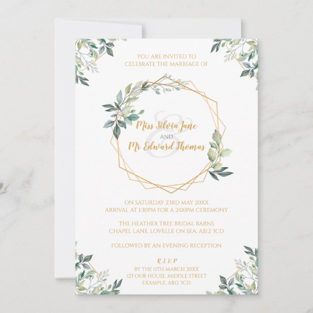 Geometric Gold Leaf Wedding Invitation (Front)