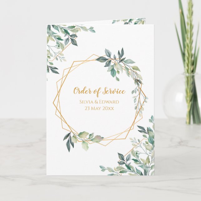 Geometric Gold Leaf Wedding Order of Service Program (Front)