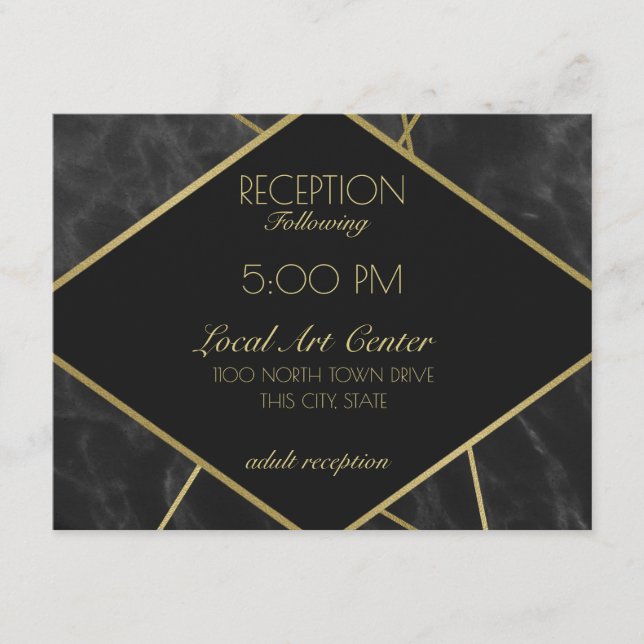 Geometric Gold Lines and Marble Reception Enclosure Card (Front)