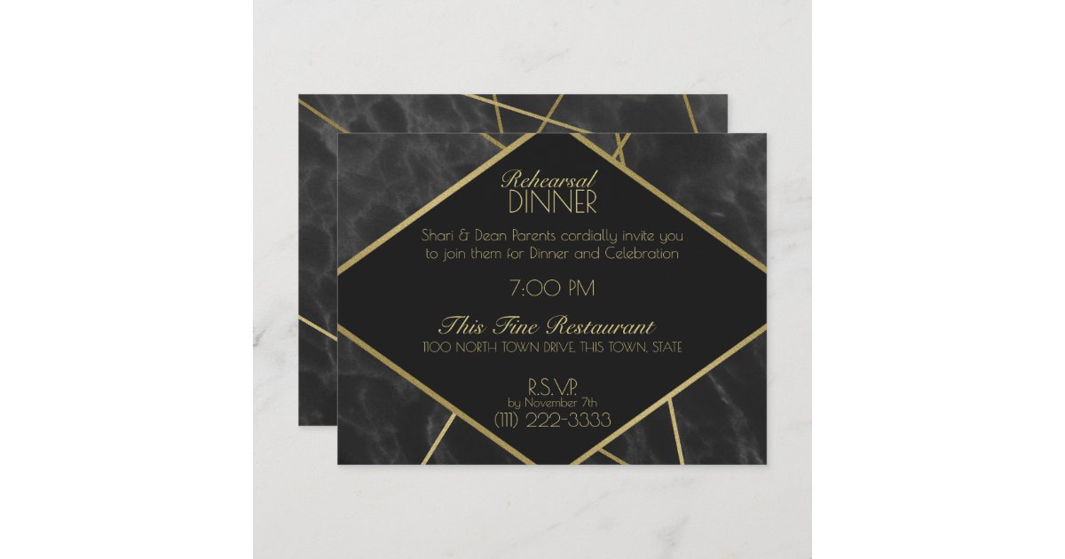 Geometric Gold Lines and Marble Rehearsal Dinner Invitation | Zazzle