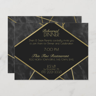 Geometric Gold Lines and Marble Rehearsal Dinner Invitation