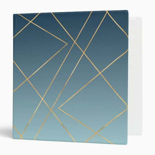 Geometric Gold Lines Blue Gradient Design 3 Ring Binder
