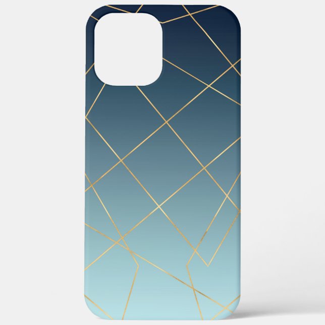 Geometric Gold Lines Blue Gradient Design Case-Mate iPhone Case (Back)