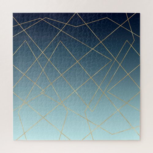 Geometric Gold Lines Blue Gradient Design Jigsaw Puzzle