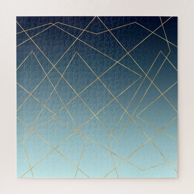 Geometric Gold Lines Blue Gradient Design Jigsaw Puzzle (Vertical)