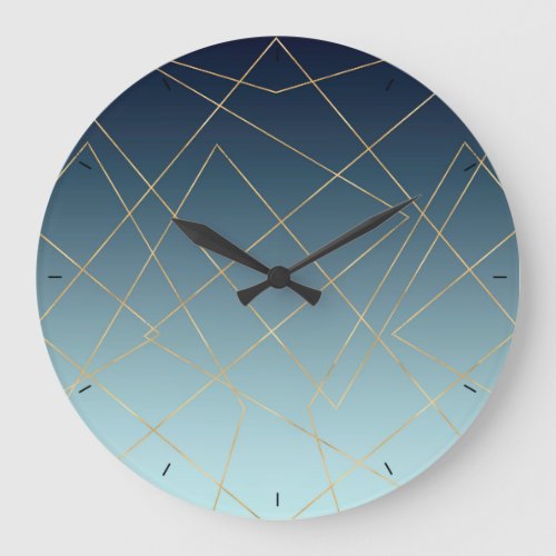 Geometric Gold Lines Blue Gradient Design Large Clock