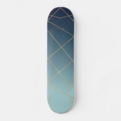 Geometric Gold Lines Blue Gradient Design Skateboard
