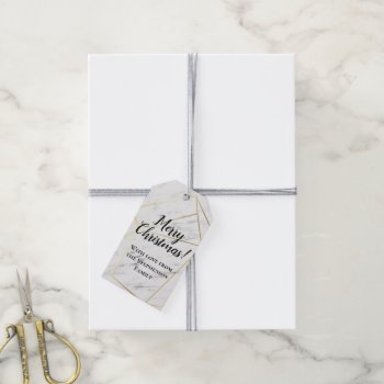 Geometric Gold Lines Modern Marble Holiday Gift Tags by ChristmasCardShop at Zazzle