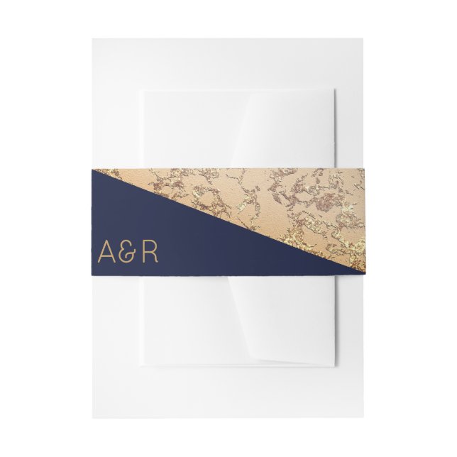 Geometric Gold Marble l Blue Diagonal Invitation Belly Band (Front Example)